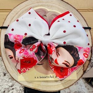 Elegant White and Red Bow Hair Accessory